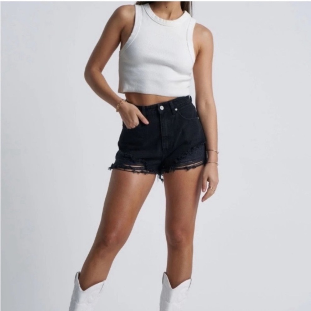 Abrand Size 30 Denim Cut-off Shorts Black Distressed High Waisted